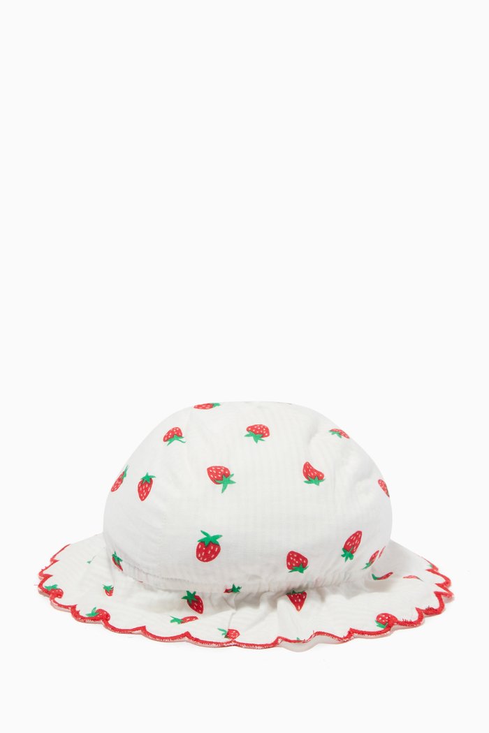 

Strawberry Print Sun Hat in Cotton Jacquard, White