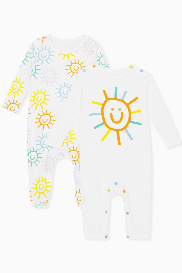 Smiley Sun Print Bodysuits in Cotton, Set of 2, Multicolour
