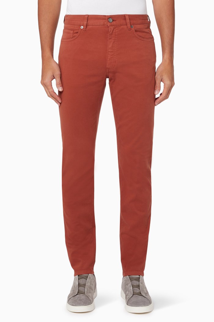 

Rinse-washed City 5-pocket Pants in Stretch Cotton, Brown