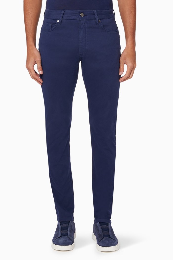 

Rinse-washed City 5-pocket Pants in Stretch Cotton, Blue