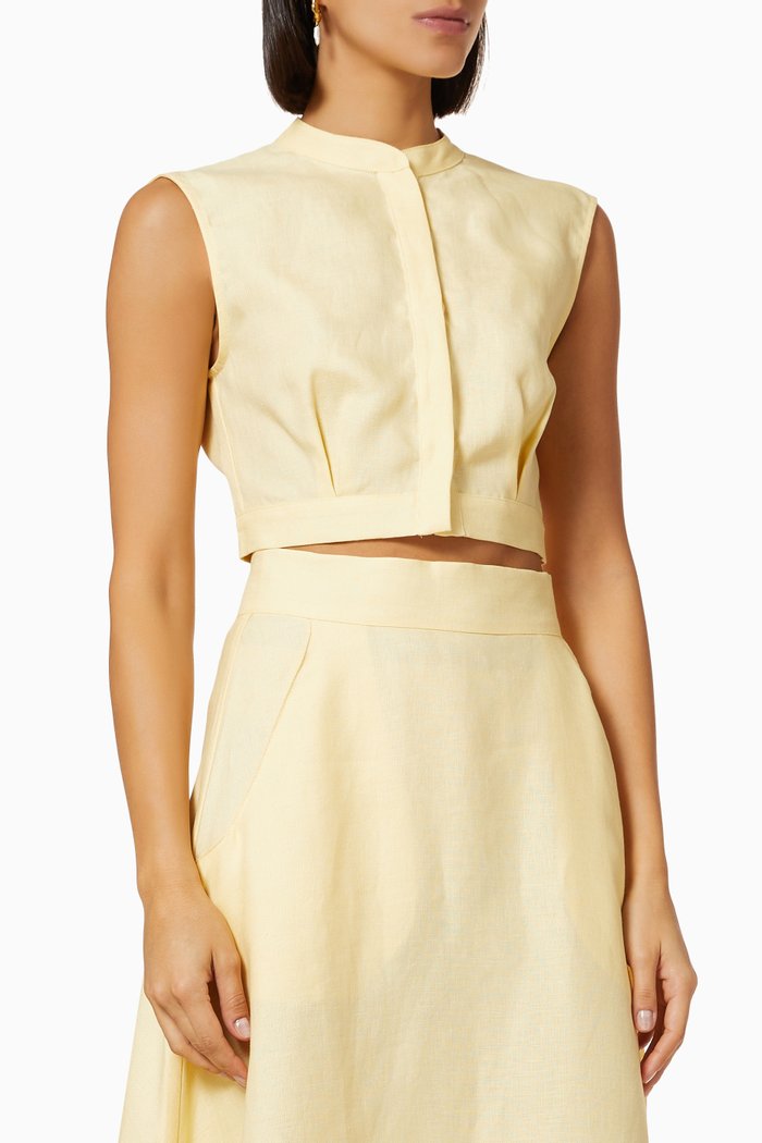 

Minorca Crop Top in Organic Linen, Yellow