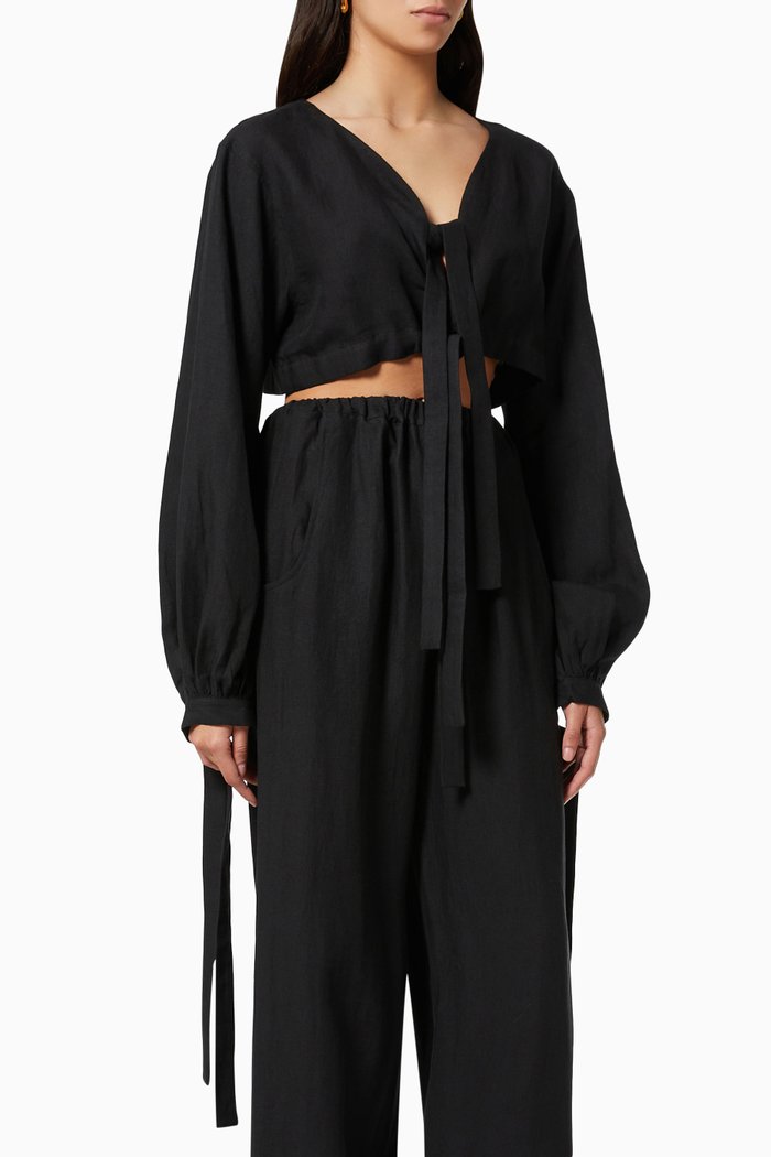

Tobago Top in Organic Linen, Black