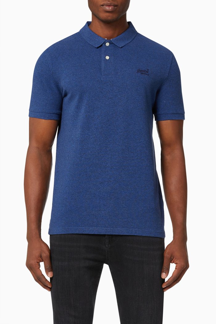 

Classic Short Sleeved Pique Polo in Organic Cotton, Blue