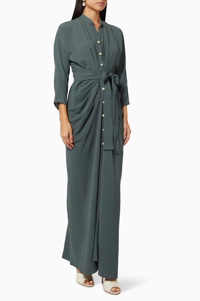 

Draped Shirt Dress, Green