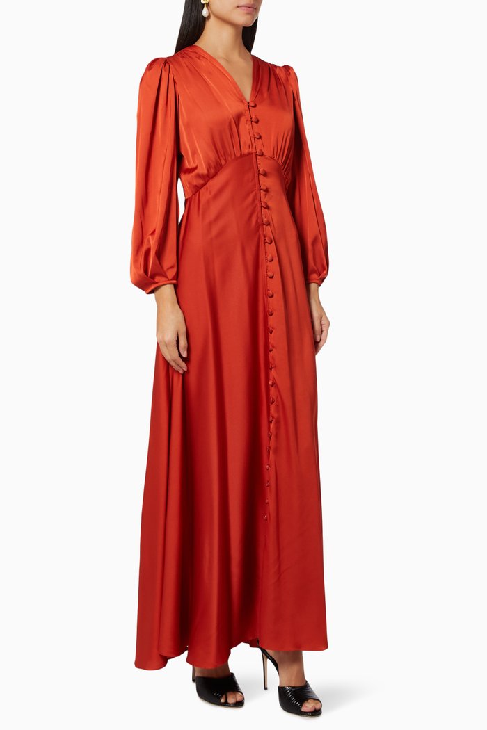 Puff Sleeve Dress in Silk, Orange