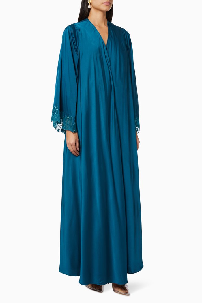 

Lace Trim Abaya in Satin, Blue