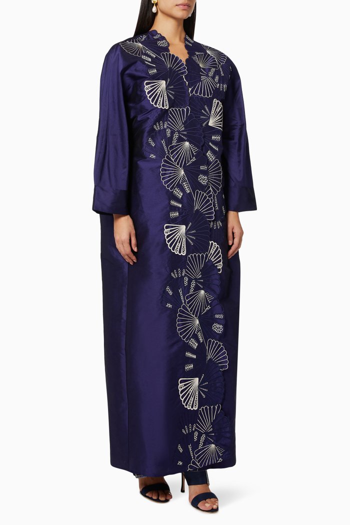 

Embroidered Abaya in Taffeta, Blue