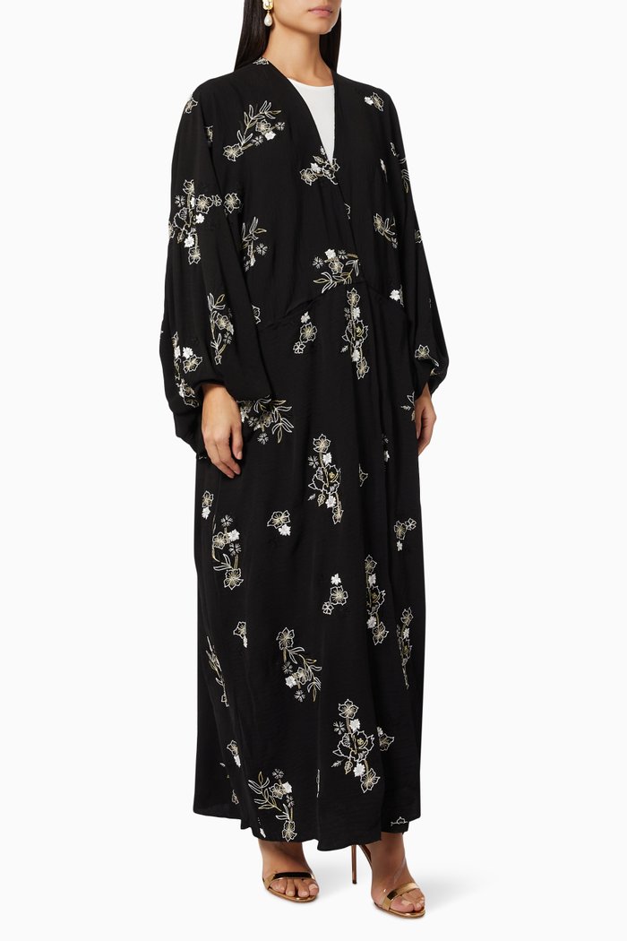

Floral Embroidered Abaya, Black