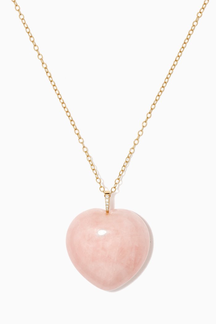 Iqra Heart Necklace with Rose Quartz & Diamonds in 18kt Yellow Gold