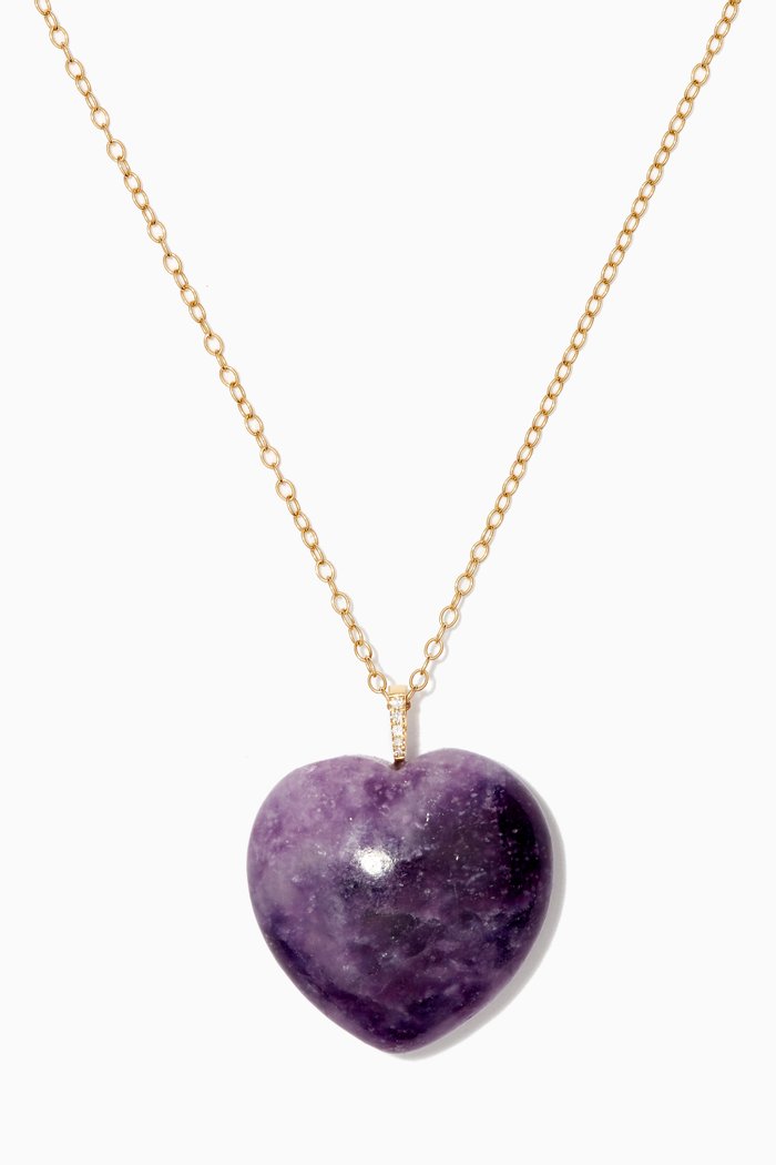 

Iqra Heart Necklace with Amethyst & Diamonds in 18kt Yellow Gold