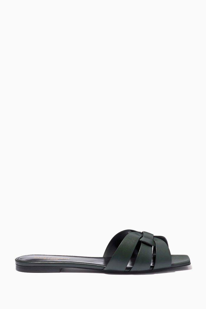 

Tribute Flat Sandals in Smooth Leather, Green