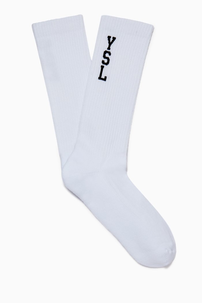 

YSL Jacquard Socks in Cotton, White