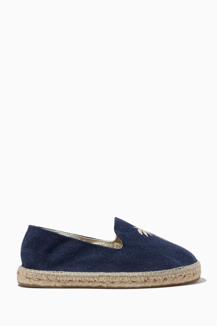 Palm Springs Palm Espadrilles in Organic Linen, Blue