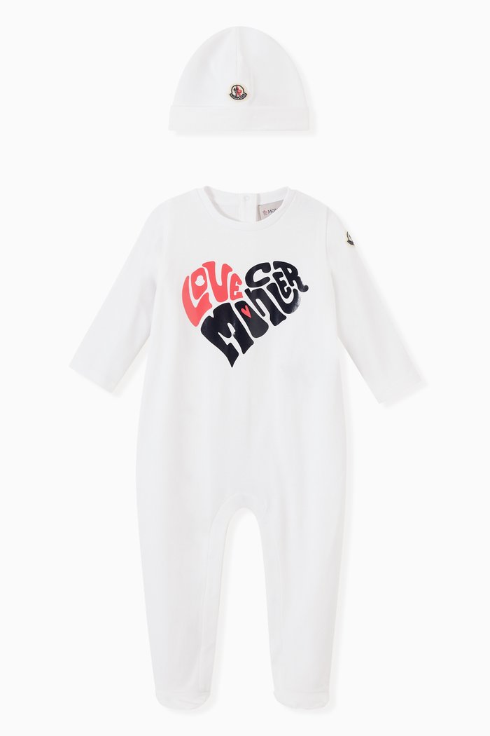 

Love Moncler Print Playsuit & Hat in Cotton, White