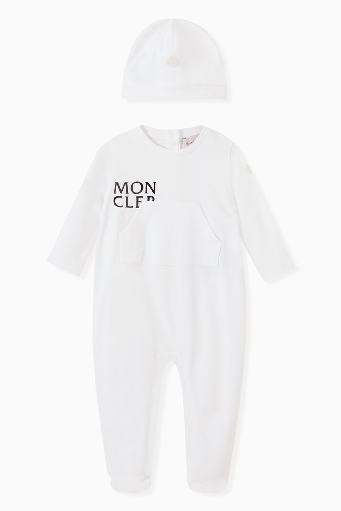 

Kangaroo Pocket Playsuit & Hat in Cotton, White