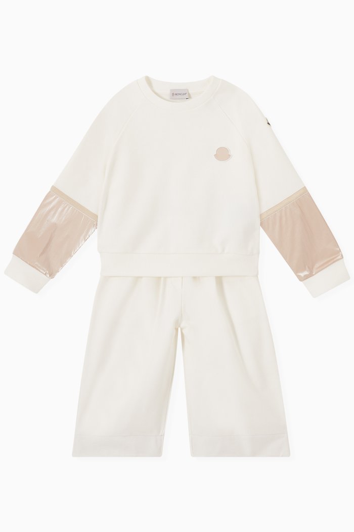 Bi Material Tracksuit Set in Cotton Knit, White
