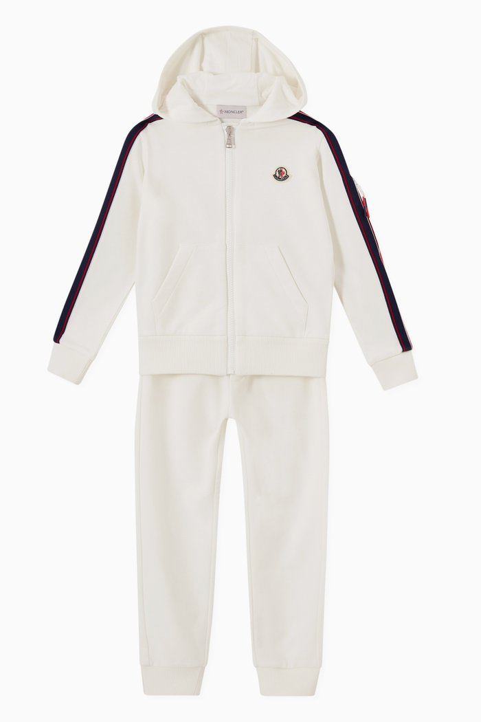 

Stripe Hoodie Tracksuit Set in Cotton Jersey, White