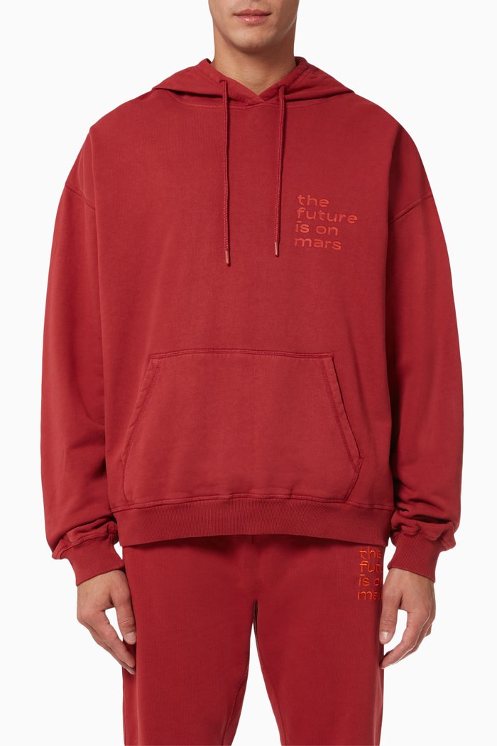 Oversized Lunar Hoodie in Cotton Fleece, Red