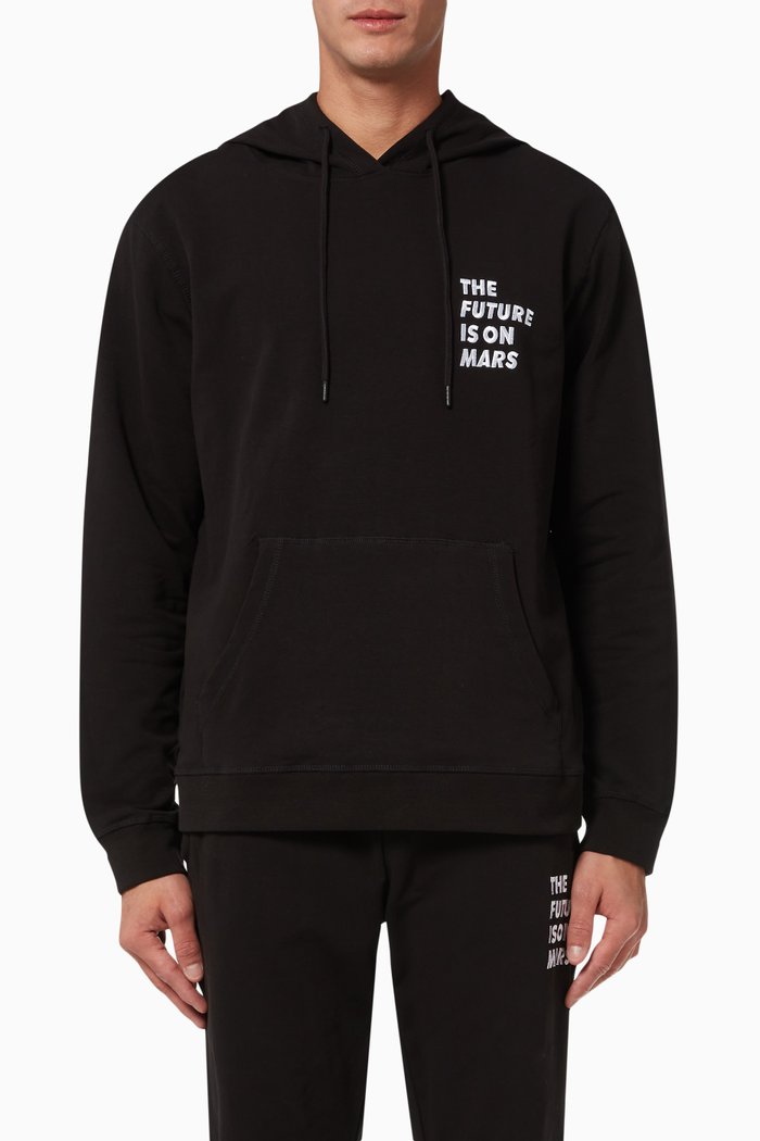 Logo Hoodie in Stretch Cotton, Black