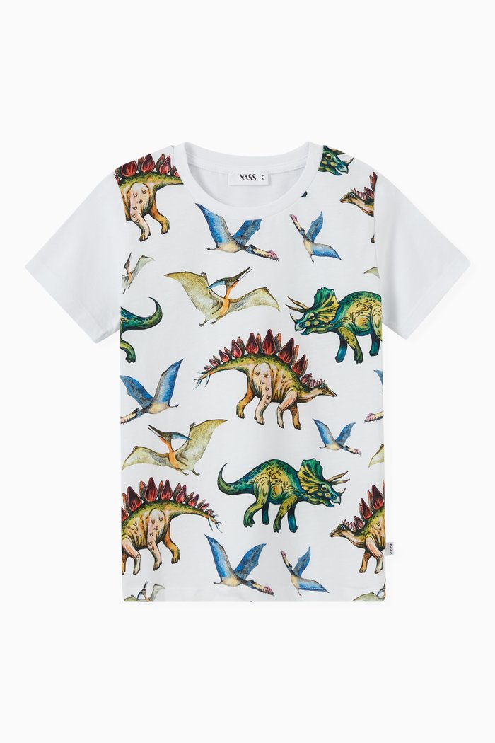 

Jad Dinosaur Print T-shirt in Cotton Jersey, White