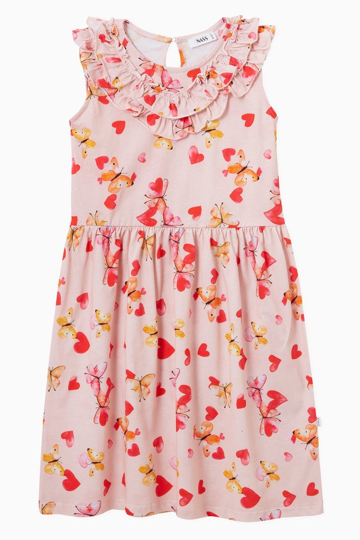 

Haya Butterfly Print Dress in Cotton, Pink