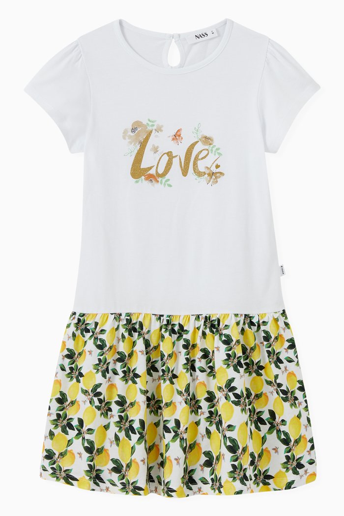 

Nahid Love Print Dress in Cotton, White