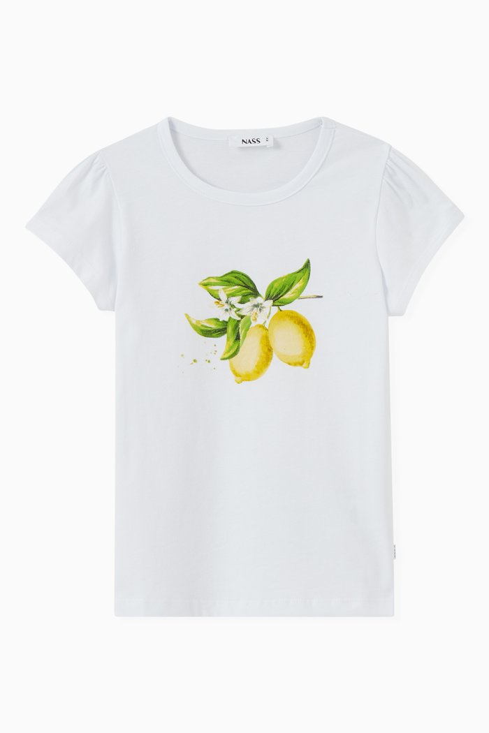 Suha Lemon Print T-shirt in Cotton Jersey, White