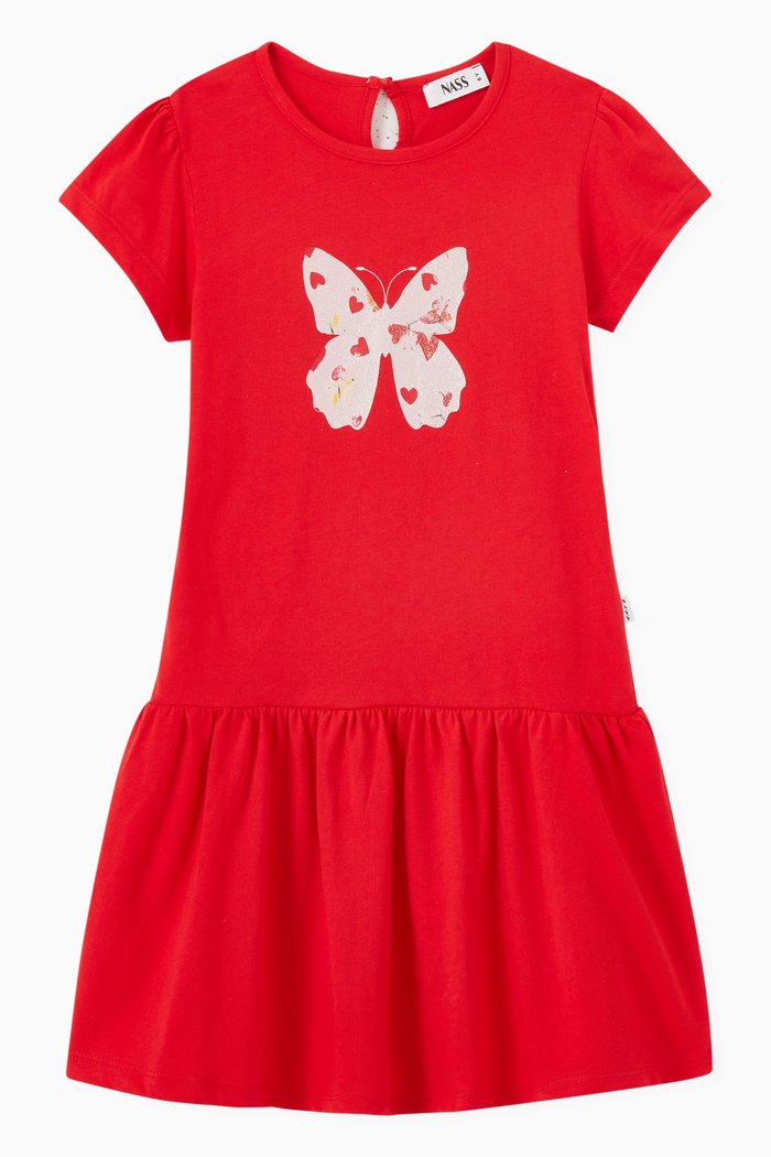 

Sana Butterfly Print Dress in Cotton, Red