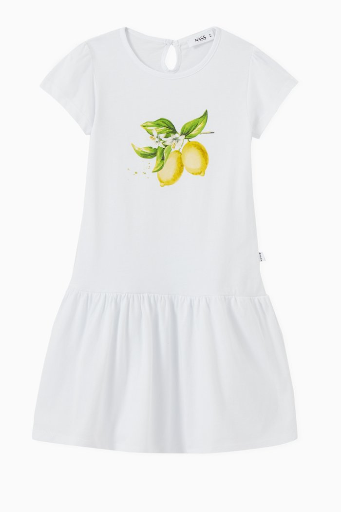 

Sana Lemon Print Dress in Cotton, White