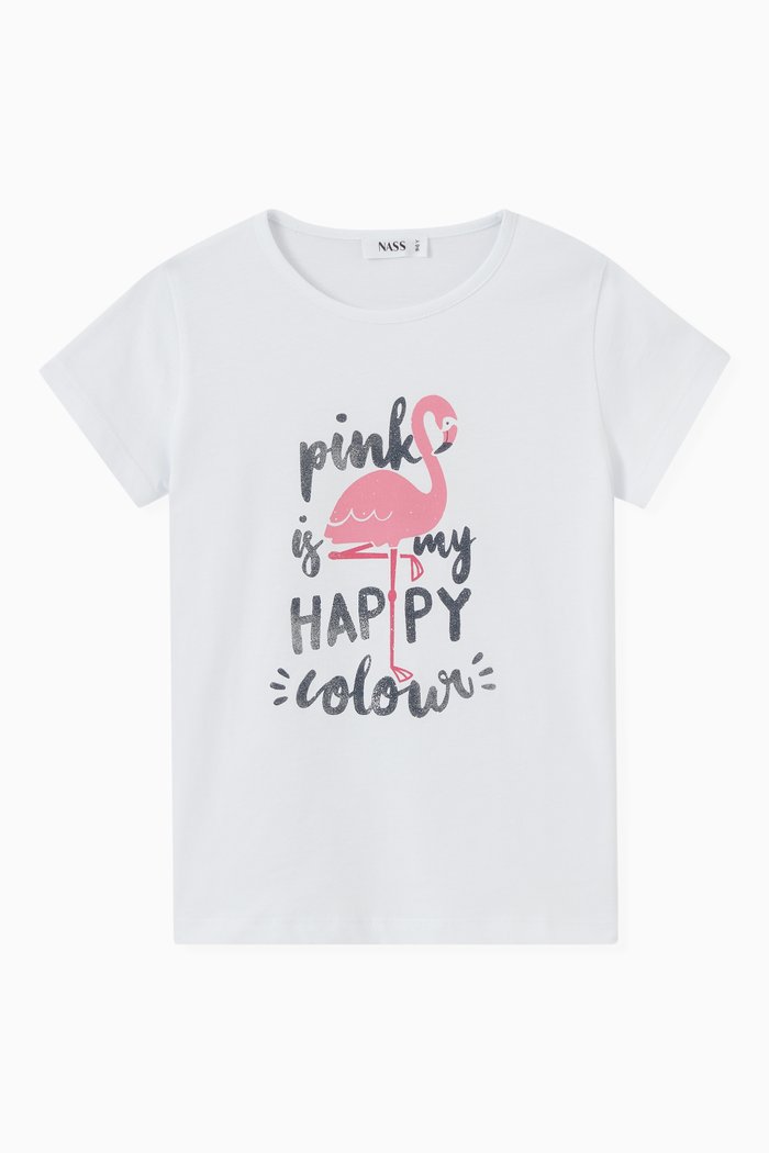 

Tamera Flamingo Print T-shirt in Cotton Jersey, White
