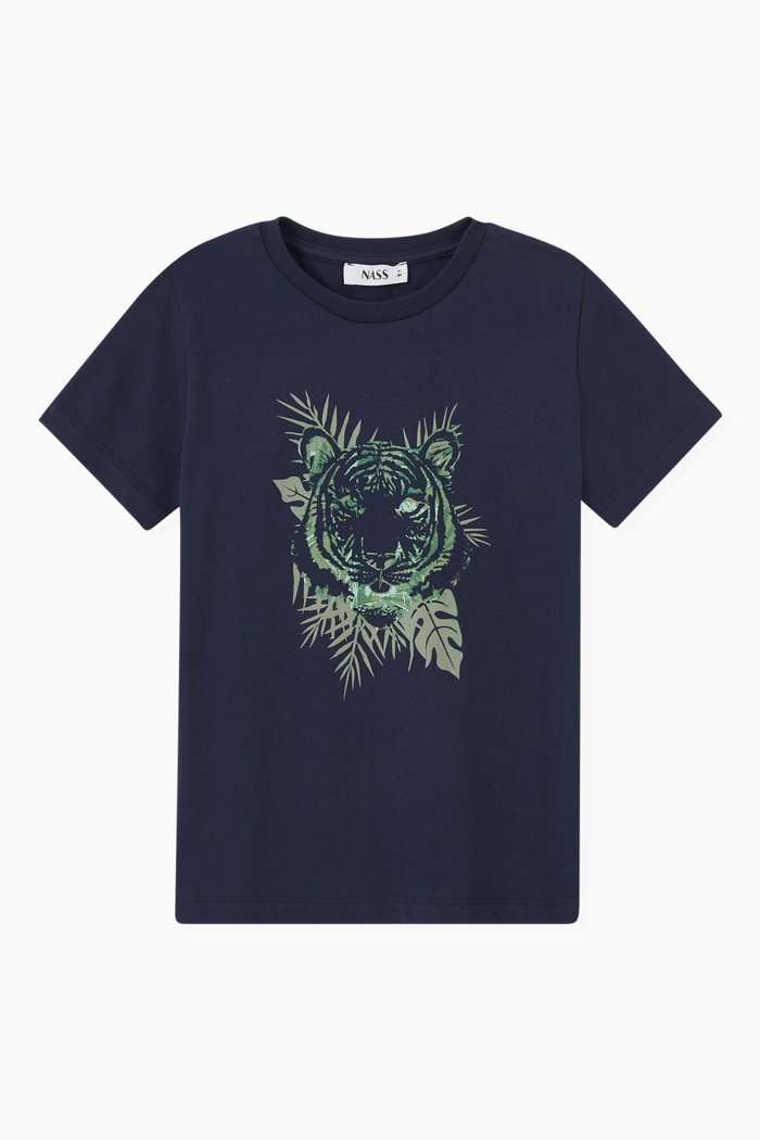 

Karim Tiger Print T-shirt in Cotton Jersey, Blue