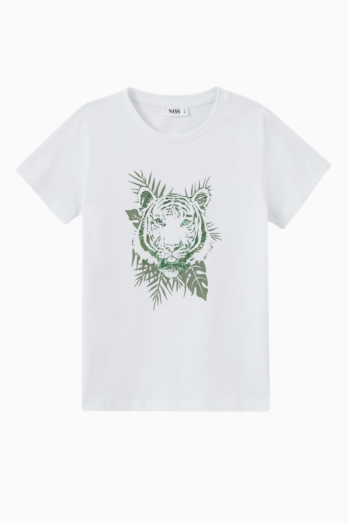 

Karim Tiger Print T-shirt in Cotton Jersey, White