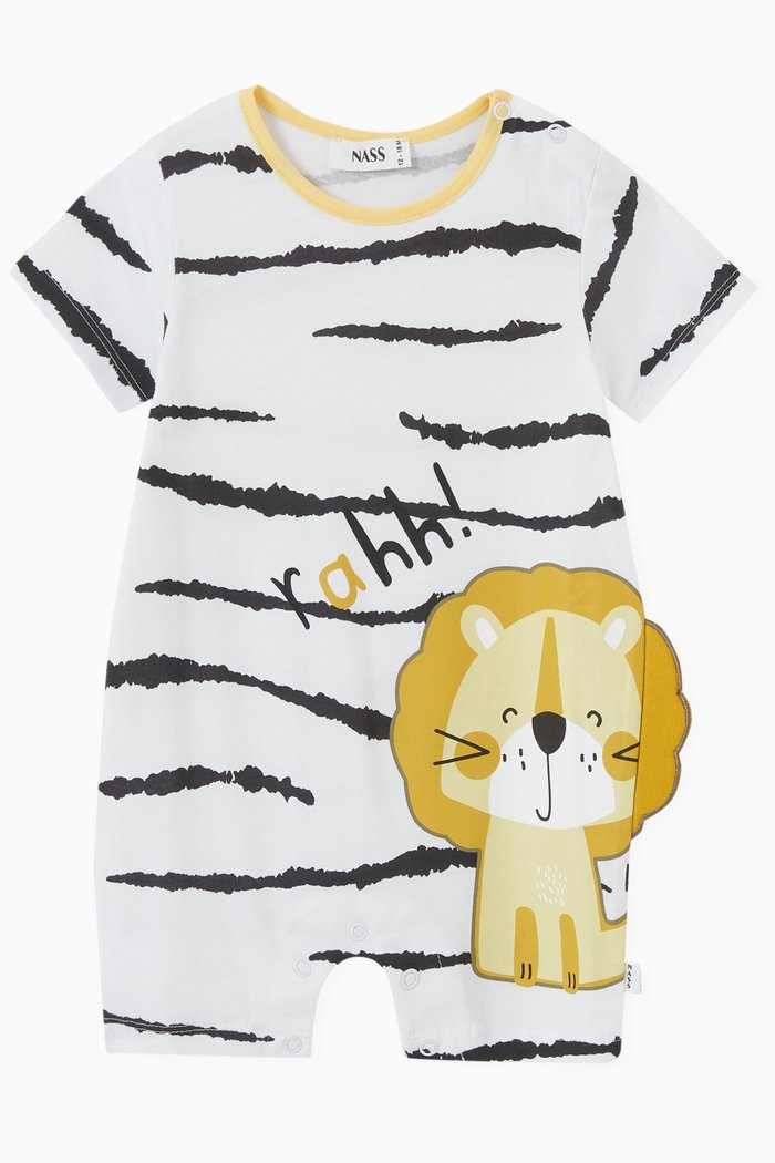 

Asad Lion Print Romper in Cotton Jersey, White