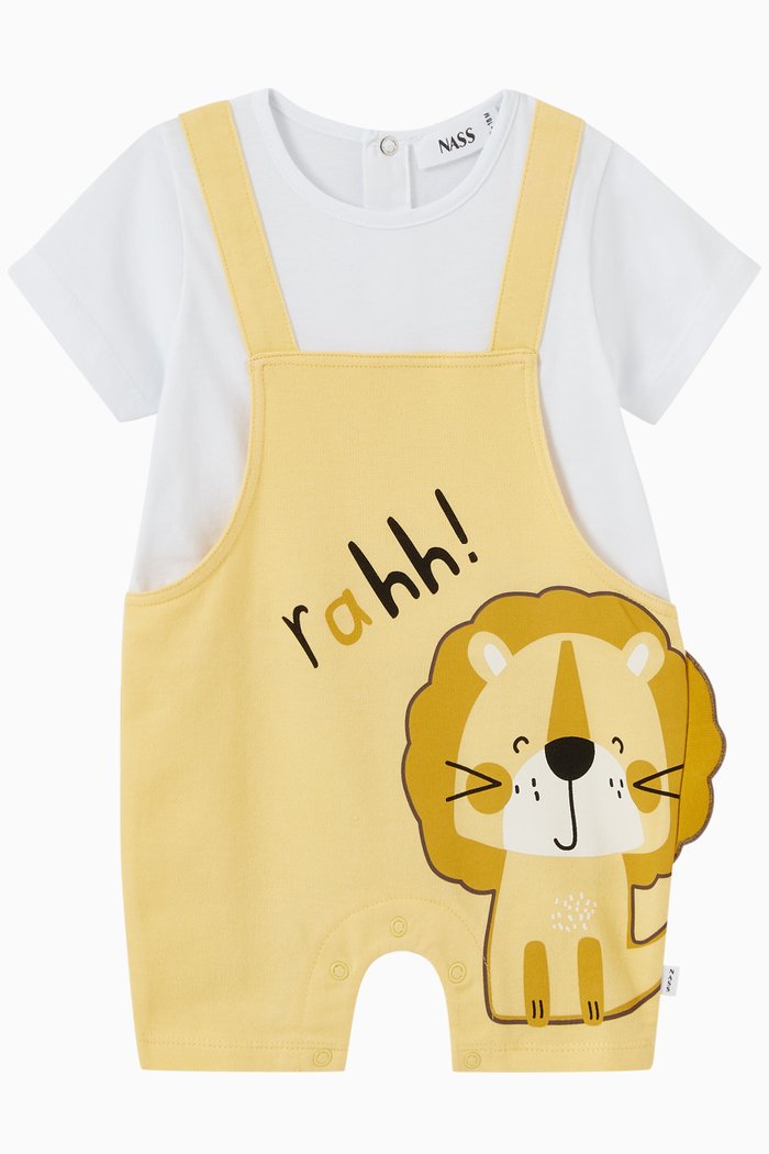 

Adham Rahh Lion Print Romper in Cotton Jersey, Yellow