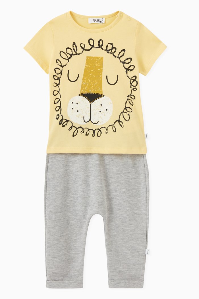 

Badr Lion Print T-shirt & Sweatpants in Cotton Jersey, Yellow