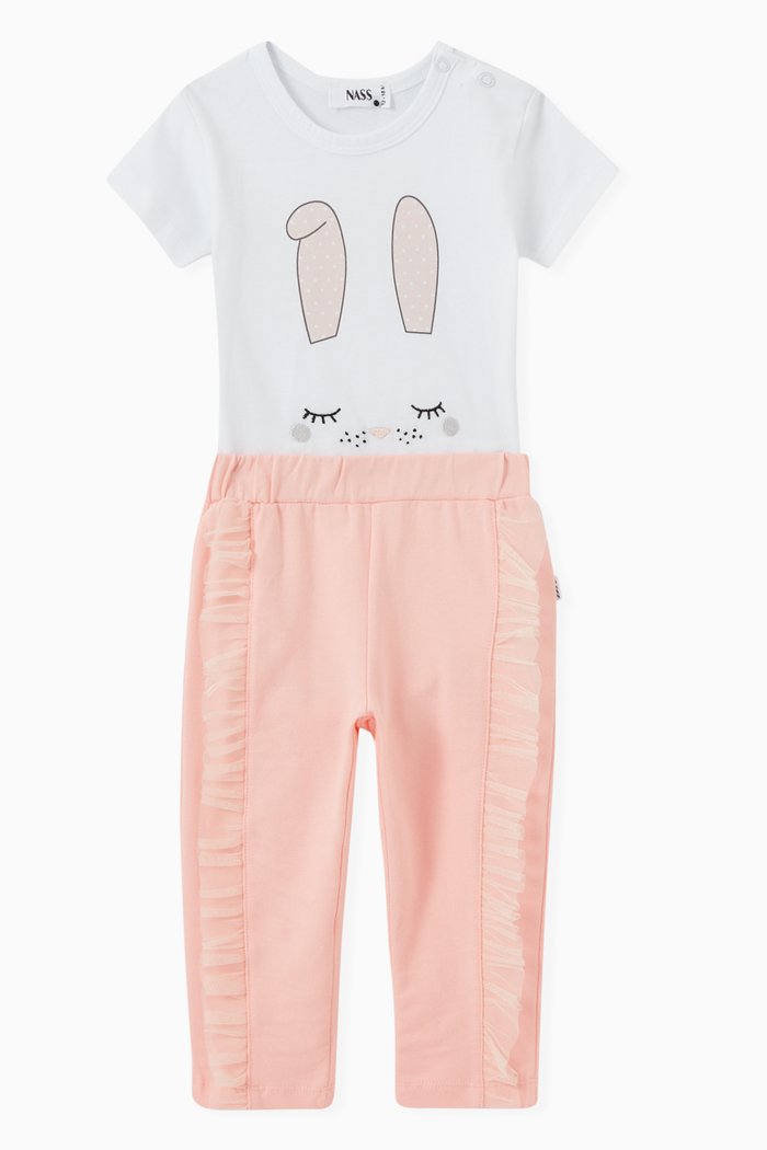 

Bunny Print Bodysuit & Sweatpants in Cotton Jersey, White