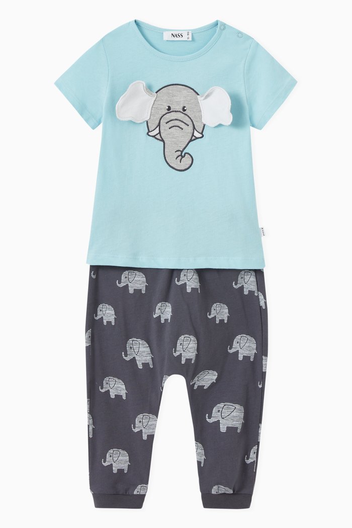 

Amin Elephant Print T-shirt & Leggings in Cotton Jersey, Blue