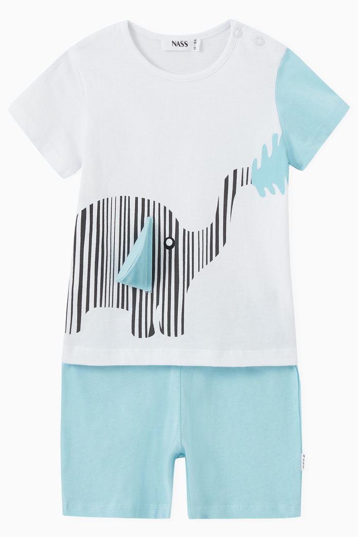 

Ashraf Elephant Print T-shirt & Shorts in Cotton Jersey, White