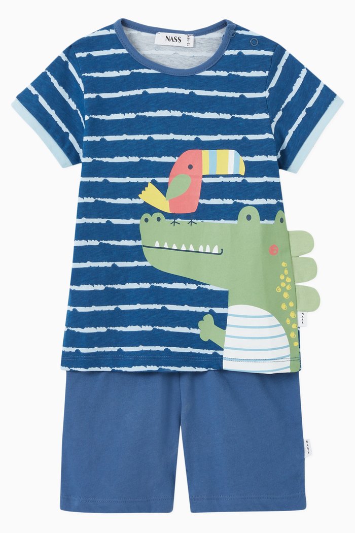 

Hani Crocodile Print T-shirt & Shorts in Cotton Jersey, Blue