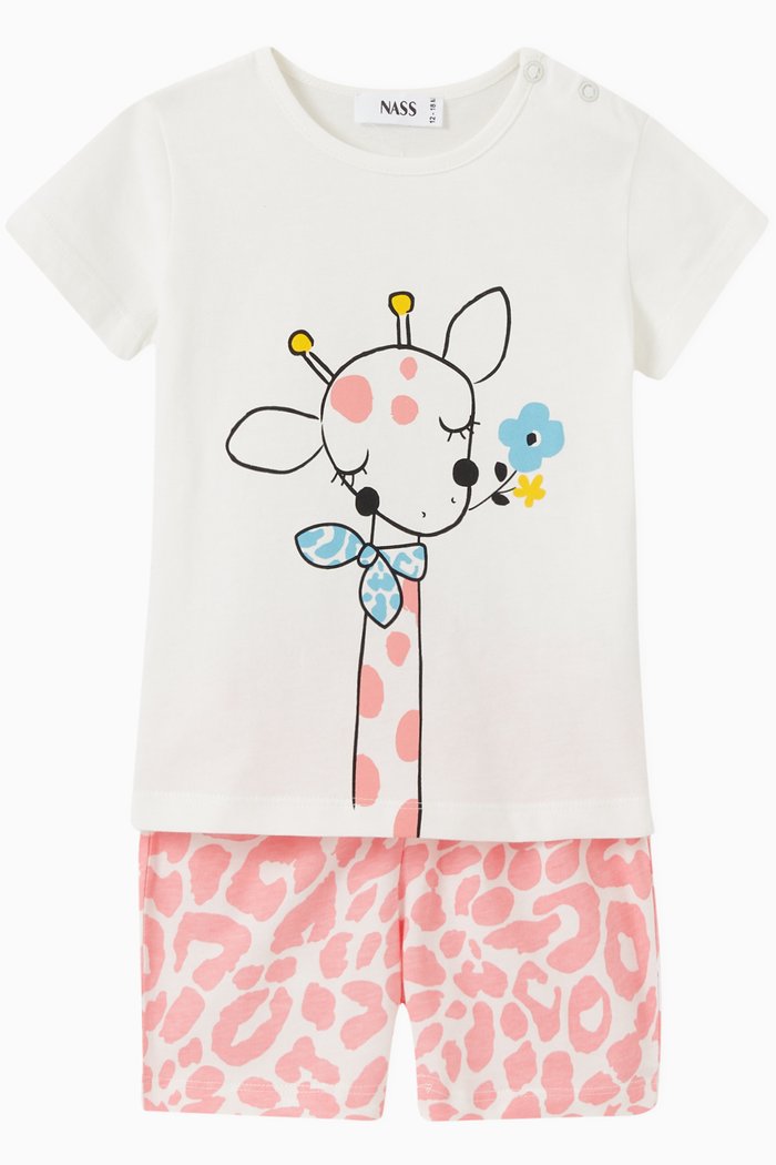 

Sally Giraffe Print T-shirt & Shorts in Cotton Jersey, Pink