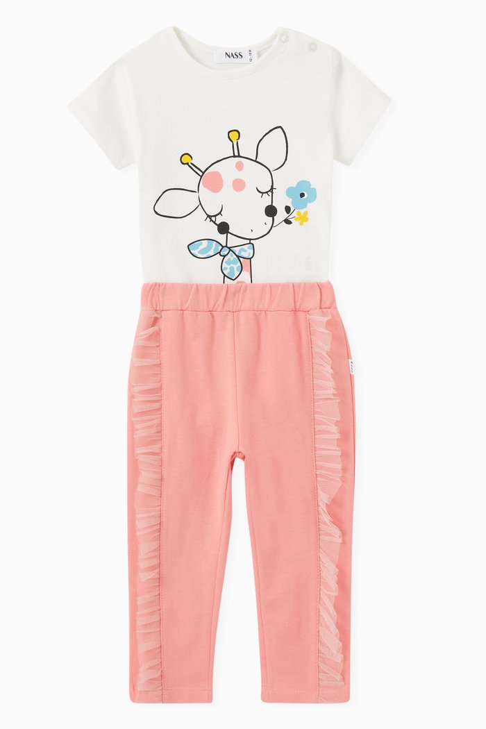 

Sally Giraffe Print Bodysuit & Leggings in Cotton Jersey, White