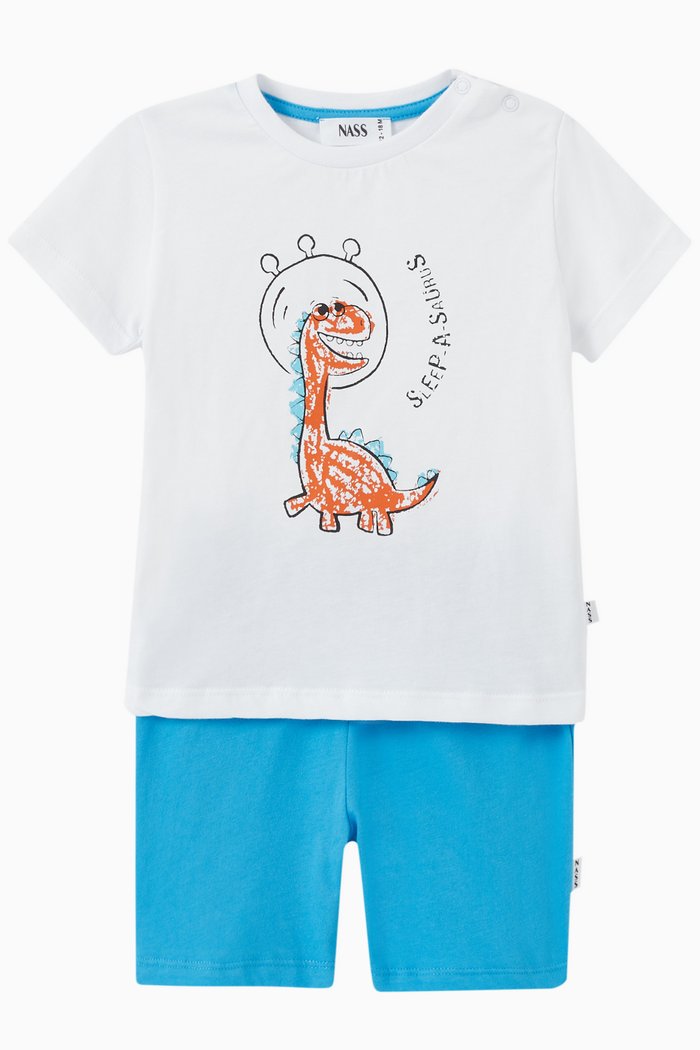 

Dani Dinosaur Print T-shirt & Shorts in Cotton Jersey, White