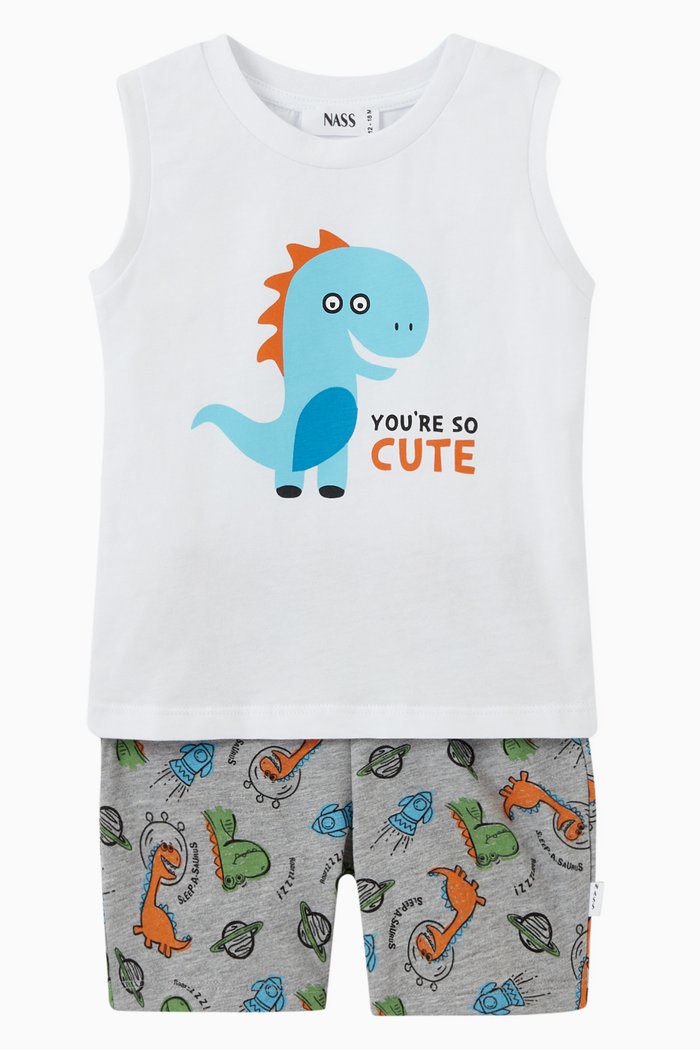 

Dani Dinosaur Print T-shirt & Shorts in Cotton Jersey, White