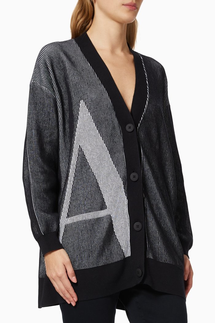 

Bold Logo Cardigan in Knit Cotton, Black
