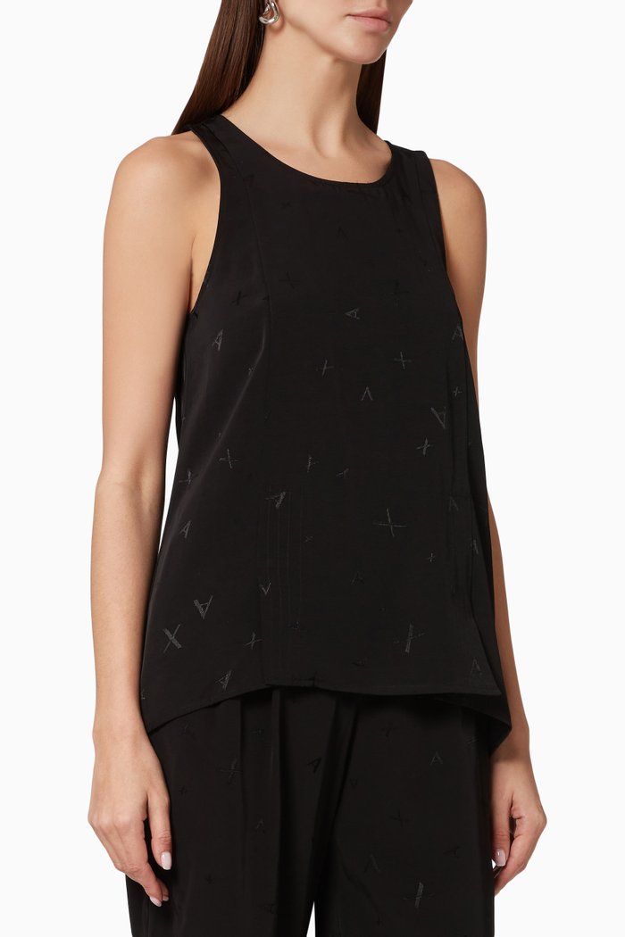 

Embroidered Logo Top in Jacquard, Black