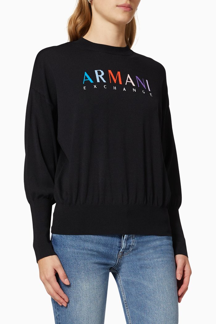 Crew Neck Sweater in Viscose Knit, Black