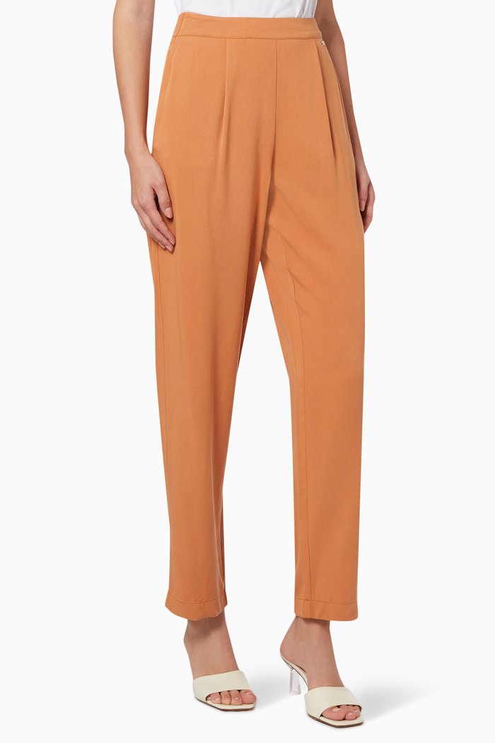 Pleat Detail Trouser in Twill, Orange