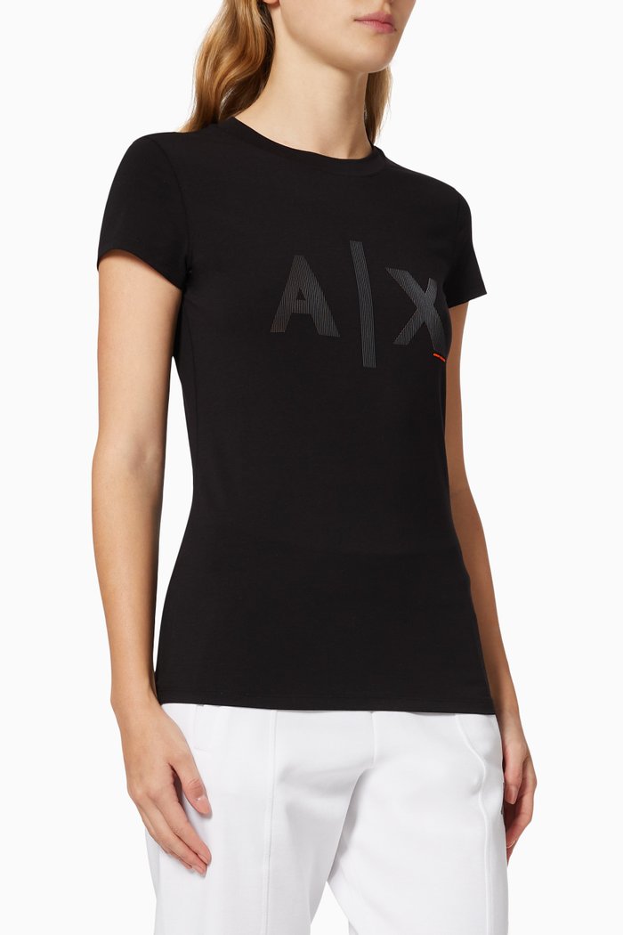 

Striped AX Logo T-shirt in Jersey, Black