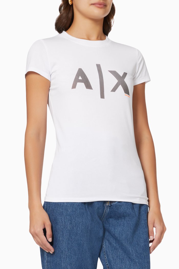 

Striped AX Logo T-shirt in Jersey, White