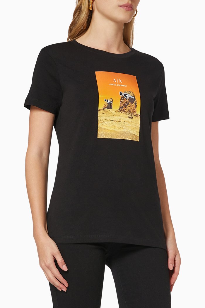 

AX Logo Desert Graphic T-shirt in Cotton Jersey, Black